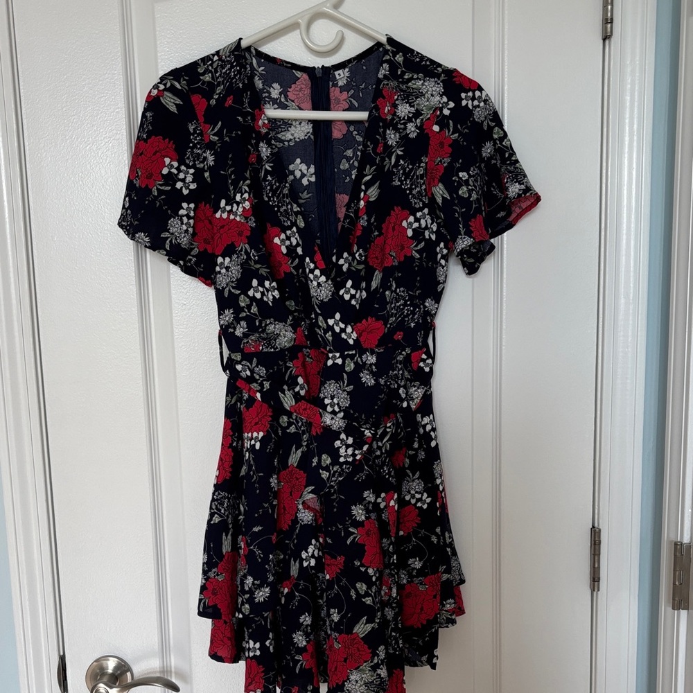Floral Dress - Red and Navy blue